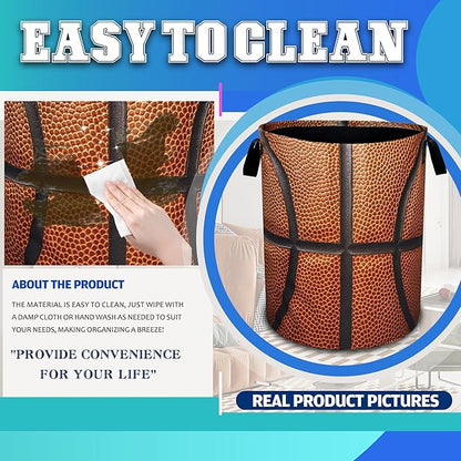 Basketball Laundry Basket Ball Texture Oxford Cloth Laundry Hamper With Handle Foldable Portable Clothes Storage Basket 18.9 X 16.5 Inch Storage Bag For Laundry Room/Bathroom/Bedroom/Dormitories