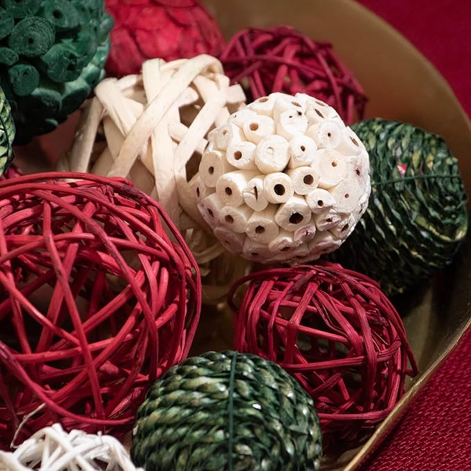 ANDALUCA Holiday Red, White & Green Decorative Vase & Bowl Filler Bag with Orbs, Balls (Green)