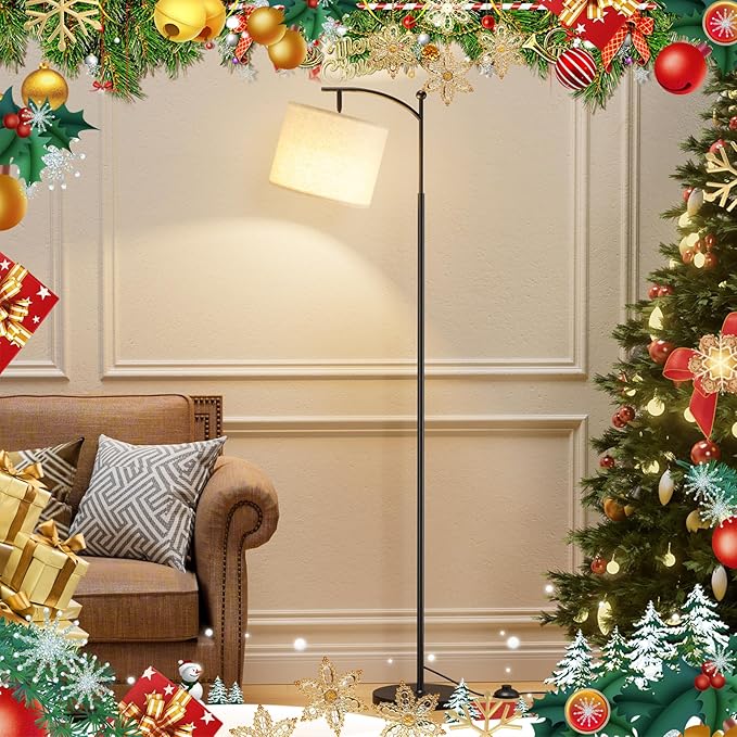 Ambimall 60" Floor Lamps with Remote Control & Bulb, Colors Temperature & Brightness Adjustable, Deep Beige Shade & Black Pole
