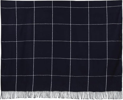 Arus Acrylic Highlands Collection Queen Size Tartan Plaid Design Throw Blanket Navy-White, 60x80 inch