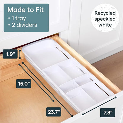 YouCopia DrawerFit Sliding Drawer Tray with Adjustable Dividers, Expandable Kitchen Storage Organizer, Speckled White