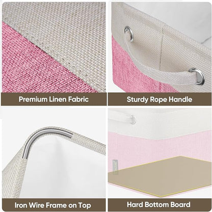 BALEINE 3 Pack Fabric Closet Storage Bins for Shelves, Linen Closet Organizers and Storage, Decorative Baskets for Organizing, Shelf, Clothes, Home, Office (Pink, 12"x8"x8")