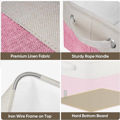 BALEINE 3 Pack Fabric Storage Bins for Shelves, Linen Storage Baskets for Organizing, Decorative Closet Bins for Clothes, Home (Pink, 15''x11''x9.5'')