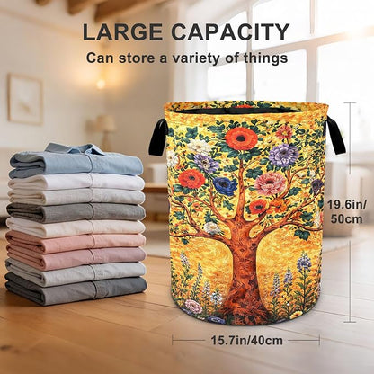 Tree Laundry Basket Waterproof Laundry Hamper Foldable Laundry Bag with Handles for Bedroom, Bathroom, Office, Clothes Storage