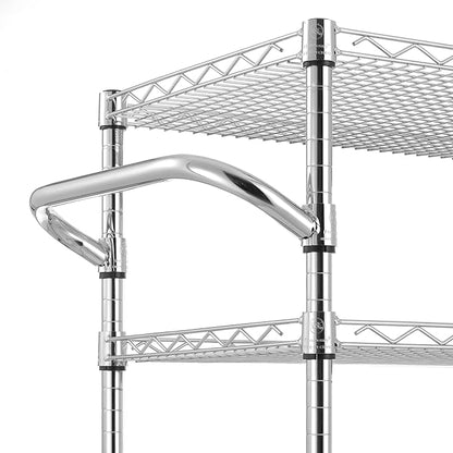 Finnhomy 4 Tier Heavy Duty Commercial Grade Rolling Cart with Handle Bar, Metal Wire Utility Cart with Wheels, Service Trolley on Wheels, Shelf Size 18" D x 30" W, NSF Listed, Chrome