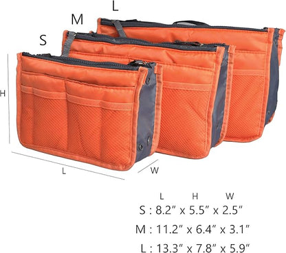 Vercord Purse Organizer Insert for Handbags Bag Organizers Inside Tote Pocketbook Women Nurse Nylon 13 Pockets Orange Small