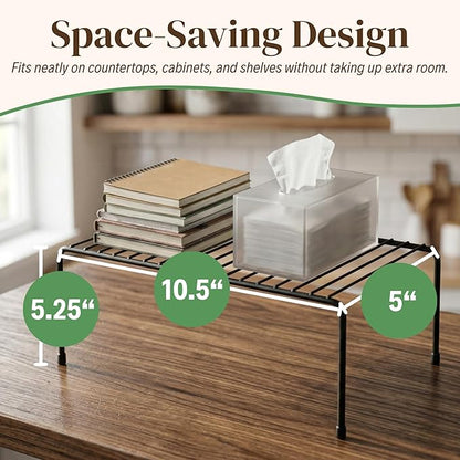 Evelots Kitchen Cabinet Wire Shelf Organizer/Rack - 4 Pack Sturdy Metal Shelf Risers - Double Your Counter Space - Great for Kitchen, Freezer, Pantry and Bathroom - Rustproof - Black