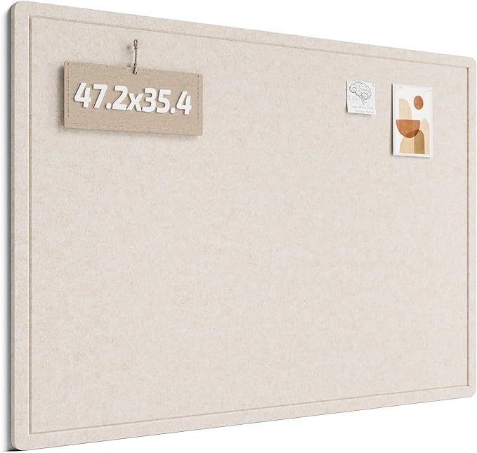 Fluxynara Large Bulletin Board, 47.2" x 35.4" Cork Board Alternative with 24 Safe Removable Adhesive Tabs, Foldable Felt Pin Board for Home Office, Classroom, Bedroom,Entryway for Walls— Oatmeal