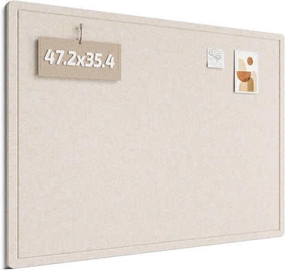 Fluxynara Large Bulletin Board, 47.2" x 35.4" Cork Board Alternative with 24 Safe Removable Adhesive Tabs, Foldable Felt Pin Board for Home Office, Classroom, Bedroom,Entryway for Walls— Oatmeal