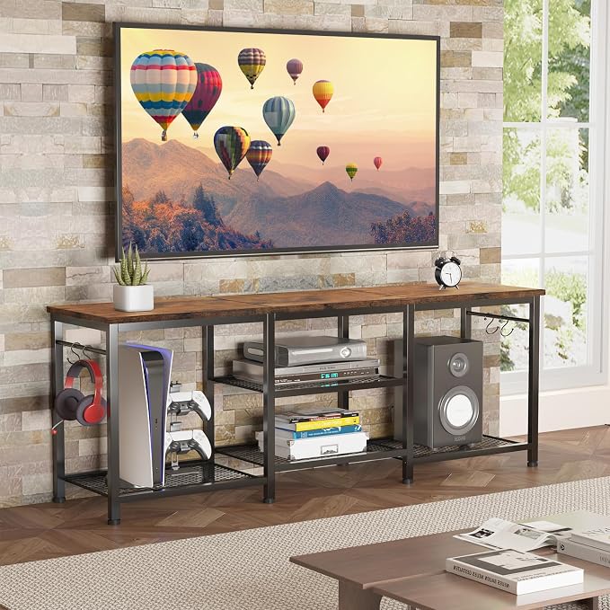 YGEOMER TV Stand for TVs Up to 50 Inch, Entertainment Center for Living Room, Bedroom, Rustic Brown