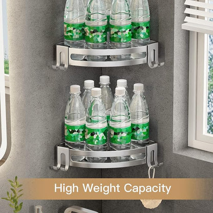 VOLPONE Corner Shower Caddy with Razor Holder Adhesive Shower Shelf Corner No Drilling Corner Shower Organizer Storage Rack Shampoo Holder Wall Mount (3-Pack, Silver)
