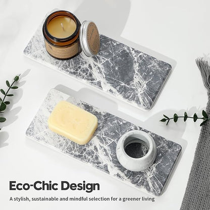 Razborci 2PCS Bathroom Sink Vanity Trays, Water Absorbing Diatomite Stone Quick Drying Mat for Kitchen Counter, Dish Rack Dispenser Sponge Holder Caddy Organizer, Marble Crack, 9"x3.5"