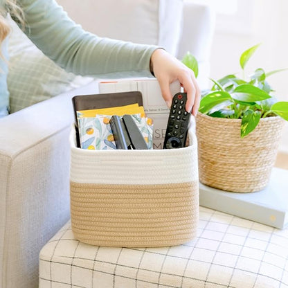 NaturalCozy Storage Cubes 9”x9”x7”Cotton Rope Woven Baskets for Organizing 3-Pack | 9 Inch Cube Storage Bin | Small Basket for Shelf Nursery, Pantry, Decorative Plant, Bathroom Closet, Toy Gift