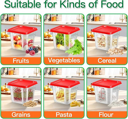 4 pcs 6qt Food Storage Containers with Lid, Square Clear Commercial Food Storage Containers with Handle and Scale for Food Storage in Home Kitchen & Dining (Red)
