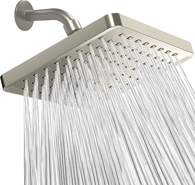 SparkPod Rain Shower Head, 8 Inch Square | High Pressure Shower Heads, 90 Nozzle (Touch-to-Clean), Adjustable Showerhead, No-tool Universal Connection