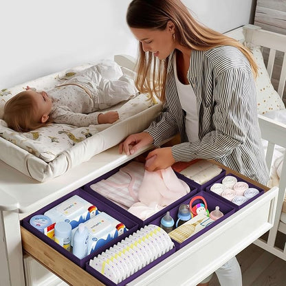 DIMJ Drawer Organizer Clothes - 24 Pack Closet Drawer Organizer Bins for Baby Clothes Storage, Fabric Dresser Organizer for Nursery Bedroom, Foldable Small Drawer Dividers for Underwear Socks