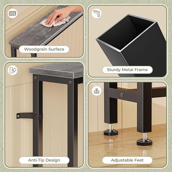 Huuger 102.4 Inch Sofa Table with Power Outlets, 23.9’’-34.4’’ Height Adjustable Range, Behind Couch Table with USB-C Ports, Sofa Tables Narrow Long, Skinny Console Table, for Small Spaces, Grey