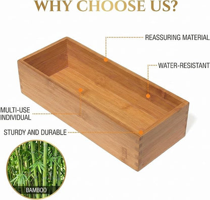 Bamboo Drawer Organizer Set, 2 Pack Multi-Size Wooden Storage Box, Natural Utensil Holder for Kitchen Flatware Silverware, Bathroom, Office Desk, Makeup and Cooking Tools