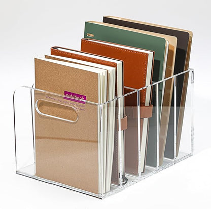 Acrylic Magazine File Holder, 5 Vertical Compartments Desk Document Sorter Organizer, Clear Folder Rack Binder for Office/Documents/Classroom, for Home, Tablet, Magazines, Books & Accessories