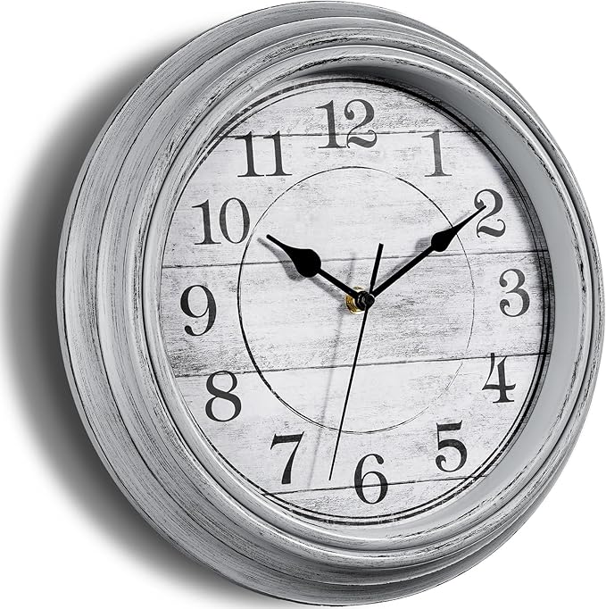HYLANDA Wall Clock, 12 Inch Kitchen Decorative Wall Clock, Silent Wall Cocks Battery Operated Non Ticking with Large Numbers Easy to Read for Home Bathroom Office(Grey)