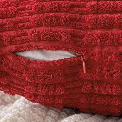 MIULEE Pack of 2 Red Corduroy Decorative Pillow Covers 18x18 Inch Soft Boho Striped Throw Pillow Covers Modern Farmhouse Home Decor for Sofa Living Room Couch Bed