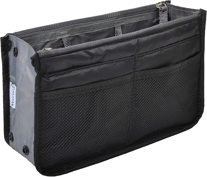 Vercord Purse Organizer Insert for Handbags Bag Organizers Inside Tote Pocketbook Women Nurse Nylon 13 Pockets Black Large