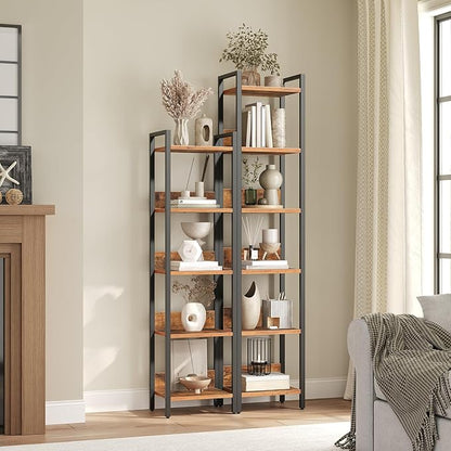 Bookshelf, 5-Tier Bookcase, Standing Book Shelf for Small Space, Storage Shelf Organizer, for Living Room, Bedroom, Study, Balcony, Rustic Brown and Black BKHR5501