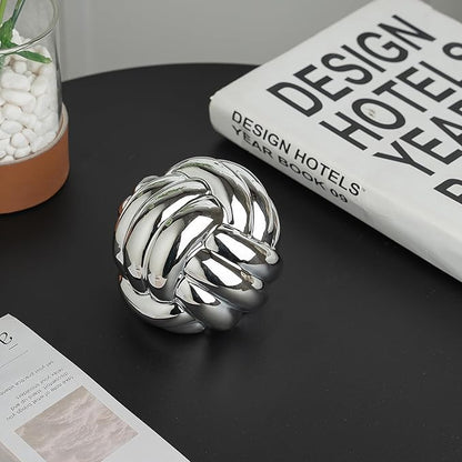 Small Silver Knot Decor, Chain Link Decor, Coffee Table Decor, Book Shelf Decor, Entry Table Decor, Aesthetic Minimalist Decorative Objects for Modern Home Living Room, Desk Decor for Office (Silver)