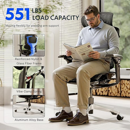FLEXISPOT ErgoX-PRO Ergonomic Office Chair with Footrest Grey – AeroWeave 5.0 Mesh Seat, 5D Lumbar, 7D Armrests, 4D Headrest, 551LBS Capacity – Office, Gaming, Home