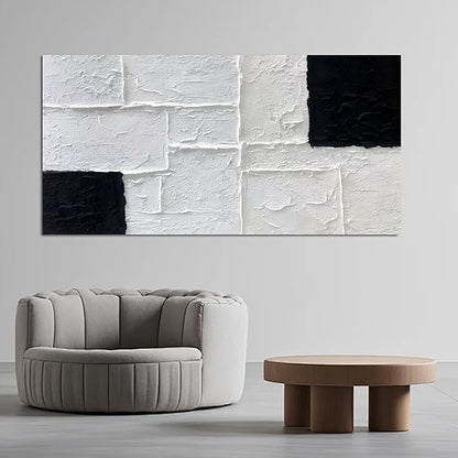 Trogonup Black and White Abstract Textured Wall Art for Living Room Rectangle Painting Large Artwork for Bedroom Home Office Ready to Hang 20"x40"