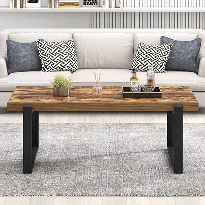 FOLUBAN Coffee Table, Modern Rustic Wood and Metal Center Table, Industrial Rectangle Cocktail Tea Table for Living Room, Brown, 47 Inch