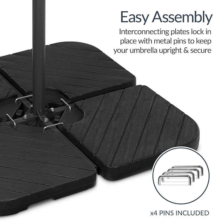 Best Choice Products 4-Piece Cantilever Offset Patio Umbrella Base Weight Set, Heavy-Duty Fillable Stand Plates for Water or Sand, Easy-Fill Spouts, Wood Grain Finish - Black