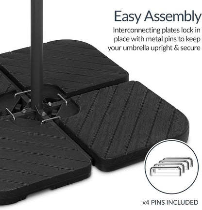 Best Choice Products 4-Piece Cantilever Offset Patio Umbrella Base Weight Set, Heavy-Duty Fillable Stand Plates for Water or Sand, Easy-Fill Spouts, Wood Grain Finish - Black
