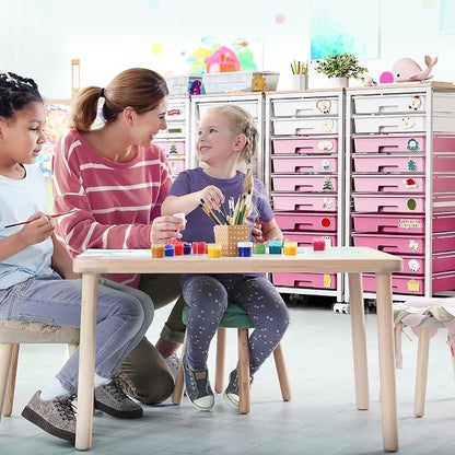 SYKIARIOL Rolling Cart with Drawers,10 Drawer Rolling Cart,Storage Cart,Utility Cart,Teacher Cart for Classroom Storage,Craft Cart with Wheels and Wooden Tabletop,Pink