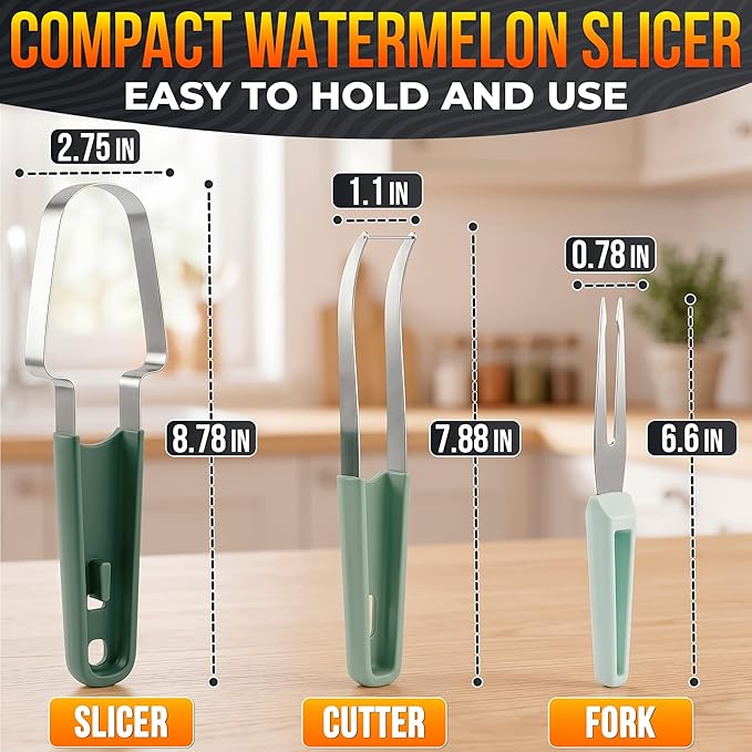3-in-1 Watermelon Slicer Tool — Stainless Steel Portable, Mess-Free Multi-Use Kitchen Gadget for Summer Picnic, BBQ, Pool Party, Family Hosting, Hostess Gift Idea — Watermelon Cutter Slicer Tool Kit