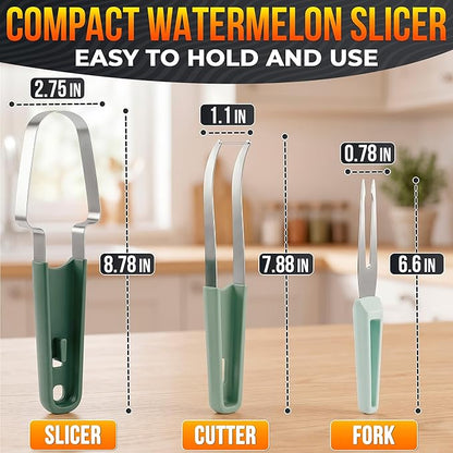 3-in-1 Watermelon Slicer Tool — Stainless Steel Portable, Mess-Free Multi-Use Kitchen Gadget for Summer Picnic, BBQ, Pool Party, Family Hosting, Hostess Gift Idea — Watermelon Cutter Slicer Tool Kit