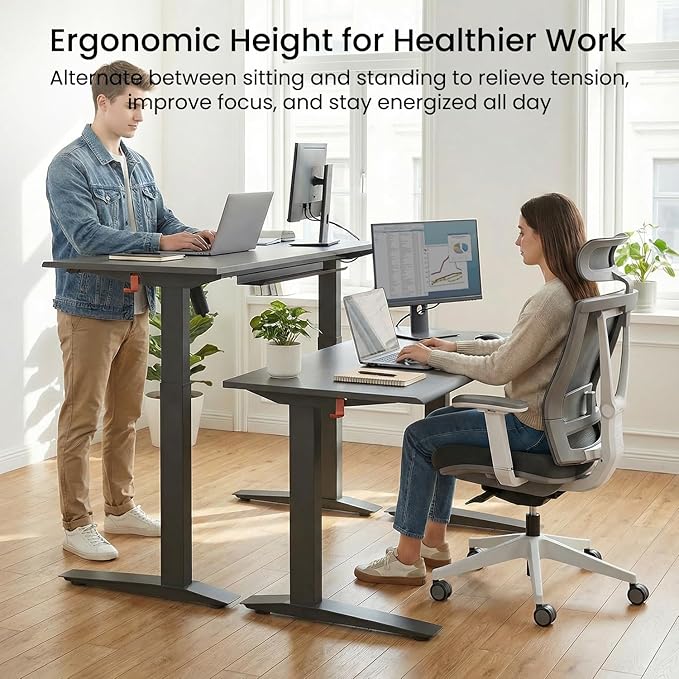 Autonomous Beige Electric Standing Desk 5 48×24 Inches, Adjustable Height Desk Stand Up Desk, Sit Stand 3 Memory Presets, Cable Tray for Home Office & Computer Workstation