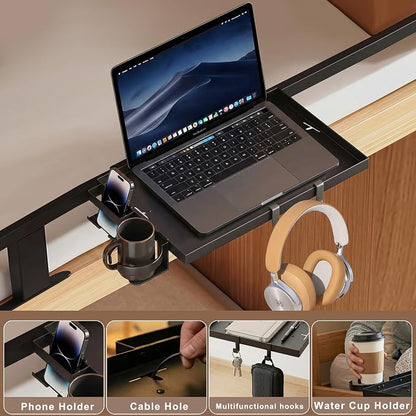 Foldable Bedside Shelf, Metal Clip On Bunk Bed Shelf for Top Bunk Heavy Duty Bed Side Table Tray for University Dorm Essentials, Loft Nightstand Organizer Tray with Removable Cup and Phone Holder