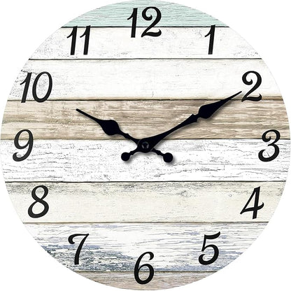 XNM Analog Clock for Kitchen 10 Inch Wood Small Wall Clocks Battery Operated Rustic Wall Clock Non Ticking(No Solid Wood, It is with MDF Material)