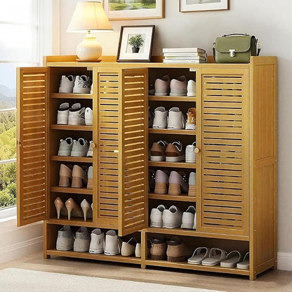 qeknxks7-Tier Bamboo Shoe Cabinet，Shoe Storage Cabinet with Doors, 36-40 Pairs Freestanding Shoes Cabinet Organizer, Large Shoe Cabinet for Entryway, Hallway, Living Room