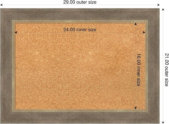 Amanti Art Natural Cork Board for Wall, 21x29 Vision Board with Brown Wood Frame, Medium Corkboard Office Decor for Home Organization, Coastal Corkboard Pinboard to display items for home organization