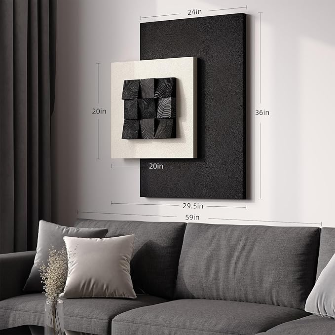 Black and White 3D Textured Abstract Wall Art, Large Modern Wood Artwork for Walls, Minimalist Geometric Wooden Texture Wall Decor for Living Room Entryway Dining Room Hallway Bedroom Home Office