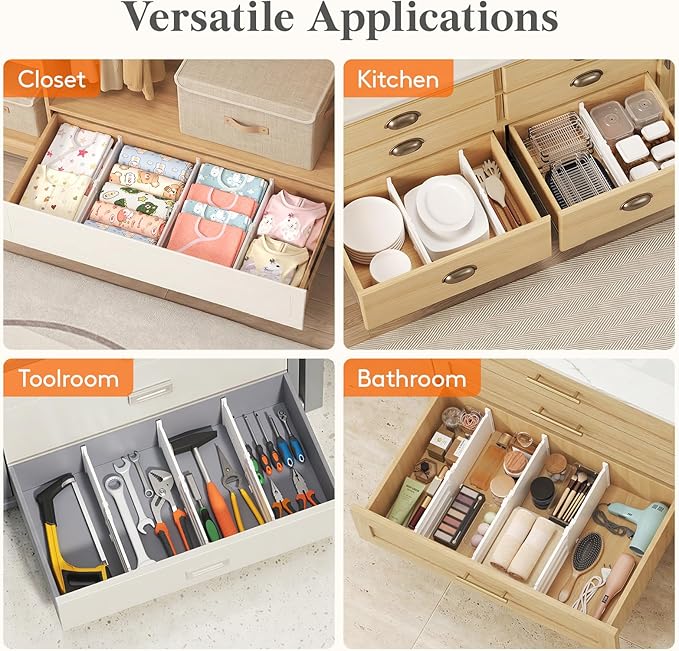 Lifewit 6" Tall 5 Pack Drawer Dividers, 11.5"-18.5" Adjustable Deep Drawer Organizer Clothes, Expandable White Plastic Separators for Dresser, Kitchen, Cabinet, Closet, Office Organization & Storage