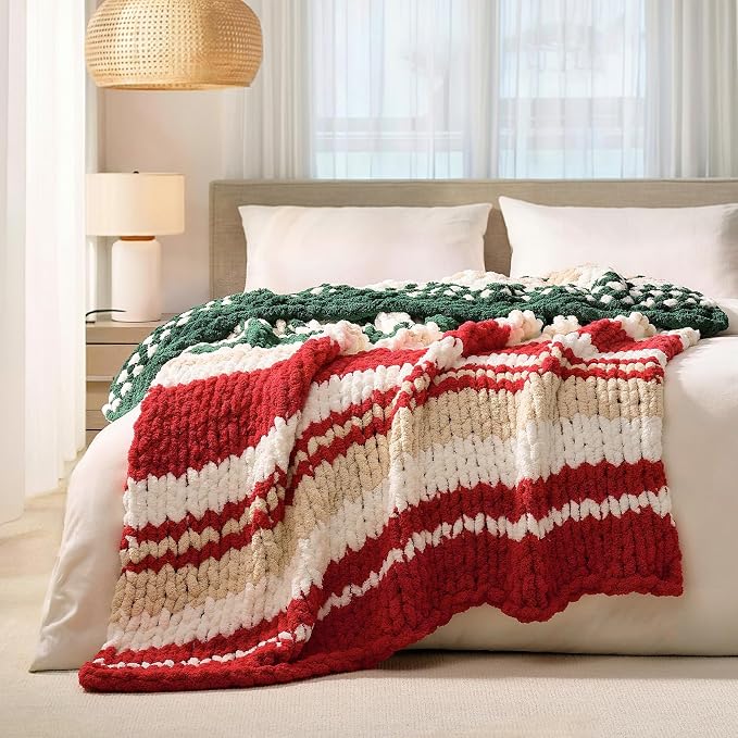 L'AGRATY Chunky Knit Blanket Throw: 50''x60'' Chenille Chunky Knitted Throw Blankets for Bed Couch - Handmade Thick Cable Knit Blanket - Large Crochet Rope Blankets for Home Decor