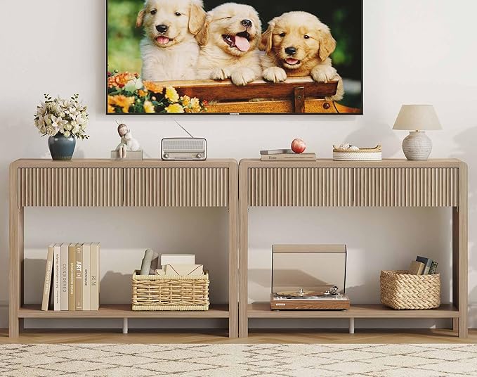 FATORRI Console Sofa Table, Wooden Entryway Table for Living Room, 39.37 inch Modern Hallway Tables and Couch Tables Behind Sofa (Light Walnut)
