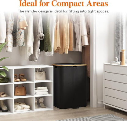 Lifewit 150L Double Laundry Hamper with Lid, Large Laundry Basket with Removable Bag & Bamboo Handles, Fodable Tall Dirty Clothes Hamper for Laundry Collapsible Bin for Bathroom Bedroom Dorm, Black