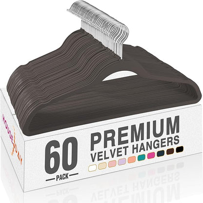 HOUSE DAY Taupe Velvet Hangers 60 Pack, Non Slip Clothes Felt Hanger Heavy Duty for Coat, Premium Slim Space Saving Suit Hangers for Closet Organizer, 360° Rotating Silver Hook