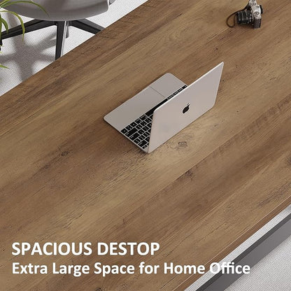 IBF Rustic Office Desk Table, Industrial Long Wood Computer Desk for Home Office, Modern Large Wide Simple Pc Gaming Workstation Executive Writing Desks Big Table for Work Study, Rustic Oak, 60 Inch