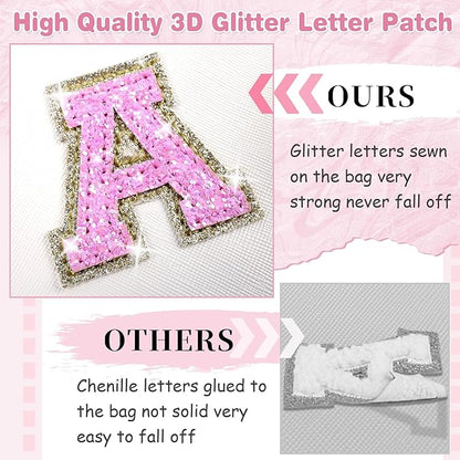 Small Initial Patch Makeup Bag Personalized Gifts Make Up Bag,White Cute PU Leather Glitter Letter Cosmetic Bag with Zipper,Trendy Portable Travel Toiletry Pouch,Preppy Stuff for Teen Girls Women G