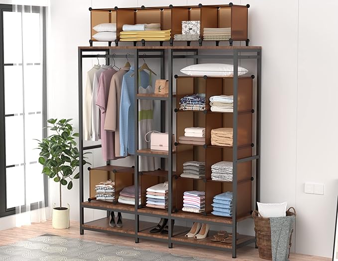 HOMIDEC Closet Organizers and Storage, 9 Cube Storage Organizer Cubes, Portable Closet Organizer Shelves for Clothes, Bedroom, Wardrobe, Kids Room, Bathroom, Brown